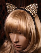 Cat Ears Headband Black or Gold Chunky Bubble Bling Hair Accessory