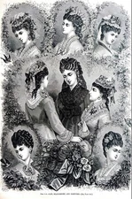 Victorian Fashion 1876 LADIES CAPS AND HAIR STYLES Matted Harper's Bazar Print