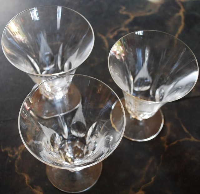 Vintage Set 3 DESSERT/PARFAIT Glasses HAND CUT CRYSTAL Etched Flame Cut