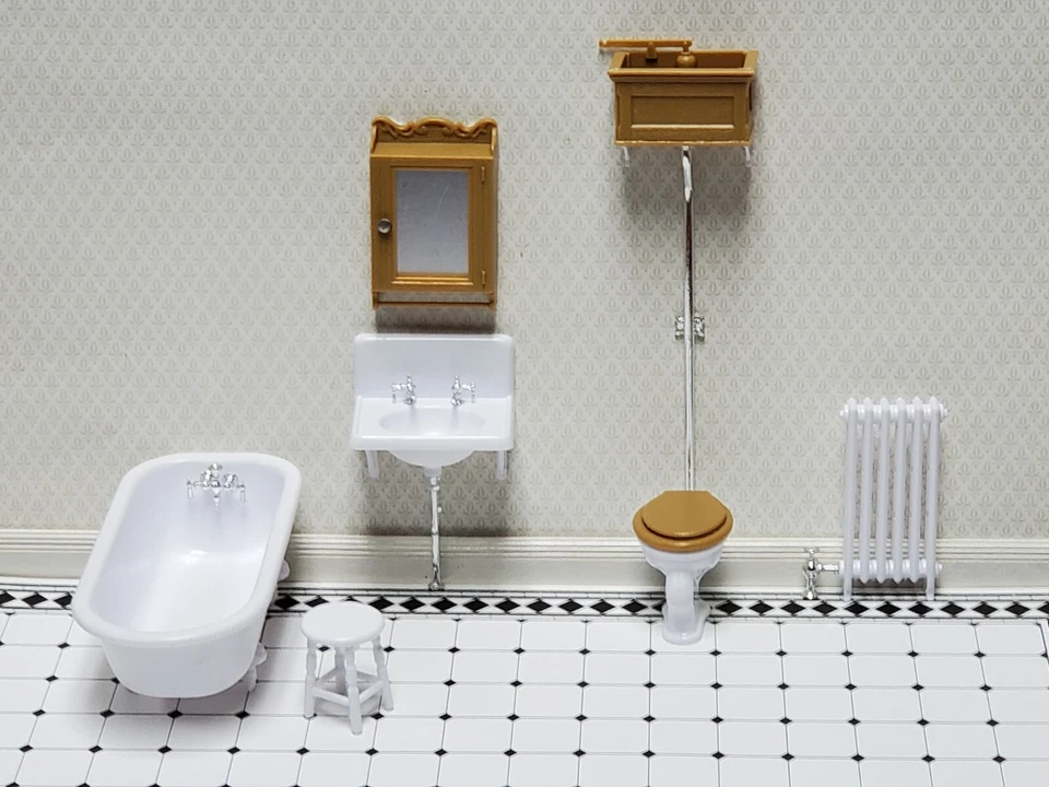 KIT de banheiro de crisnbono para casa de bonecas plástico vitoriano 1:12 banheira pia vaso sanitário - Imagem 3 de 4