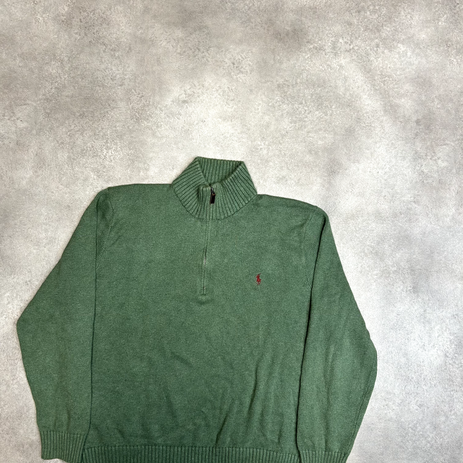 Ralph Lauren Felpa Maglia Uomo 2XL Piccolo Pony 1 4 Quarto Zip Maglione Verde