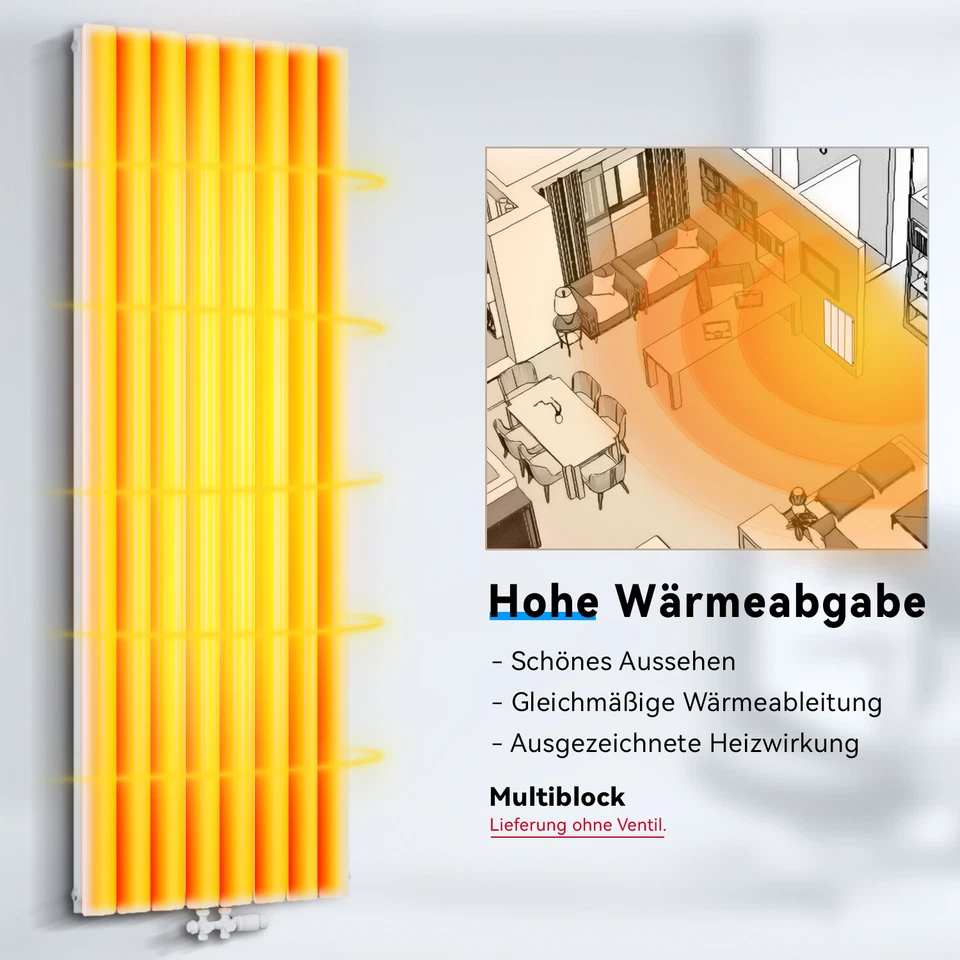 Design Paneel Heizkörper Flachheizkörper Wandheizung Vertikal/Horizontal Weiß - Bild 3 von 4