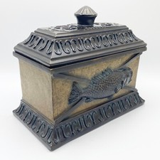 Vintage Cast Resin Lidded Fishing Themed Trin...
