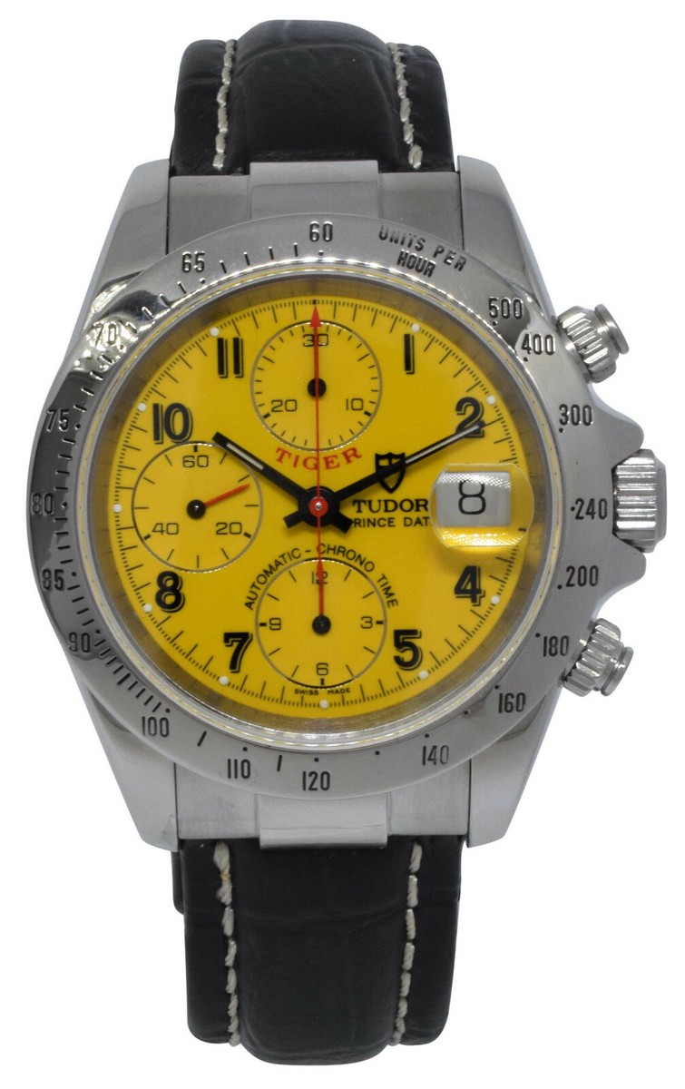 Tudor Prince Date Tiger Chrono Steel Yellow Dial Mens 40mm Watch