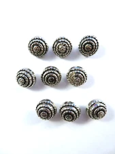 Vintage Round Plastic Shank Buttons 9 Silver Color Stacked Rope Design 12.7mm
