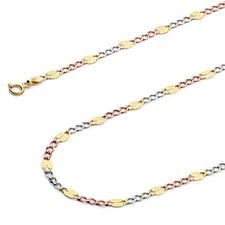 Wellingsale 14k Tri Color Gold Solid 3.5mm Figaro 3+1 Chain Necklace