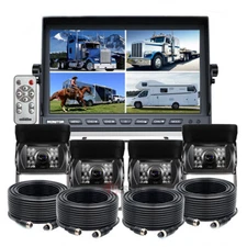 10.1" Quad Monitor Screen CCD Front Rear View Backup Camera Truck Bus Reversing