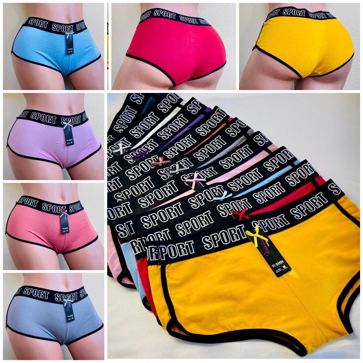 Boyshort Sports Sexy Love Panties 6 or 12 Undies 95% Cotton