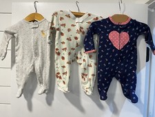 3 pc Girls Newborn LOT Footie Sleeper Lot Pajama Outfit Zip Up Pj  s Burt  s Bee