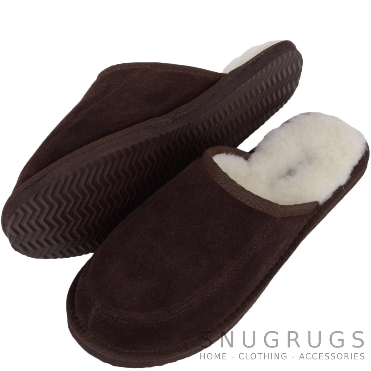 SNUGRUGS Mens Gents Wool Lined Sheepskin Mules Slippers eBay