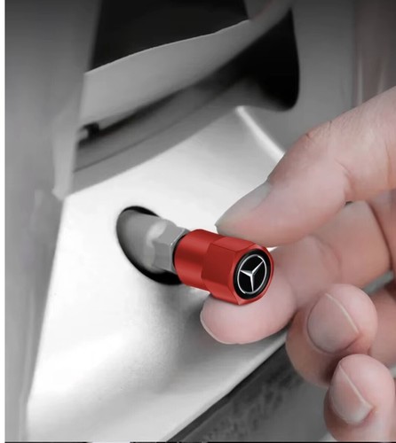 4 Piece Mercedes Benz Tyre Valve Dust Caps - Volcanic Red Stem Case Covers - Picture 4 of 4