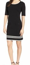  259 Anne Klein New York Womens Black Stripe Border Knit Sheath Dress Size M