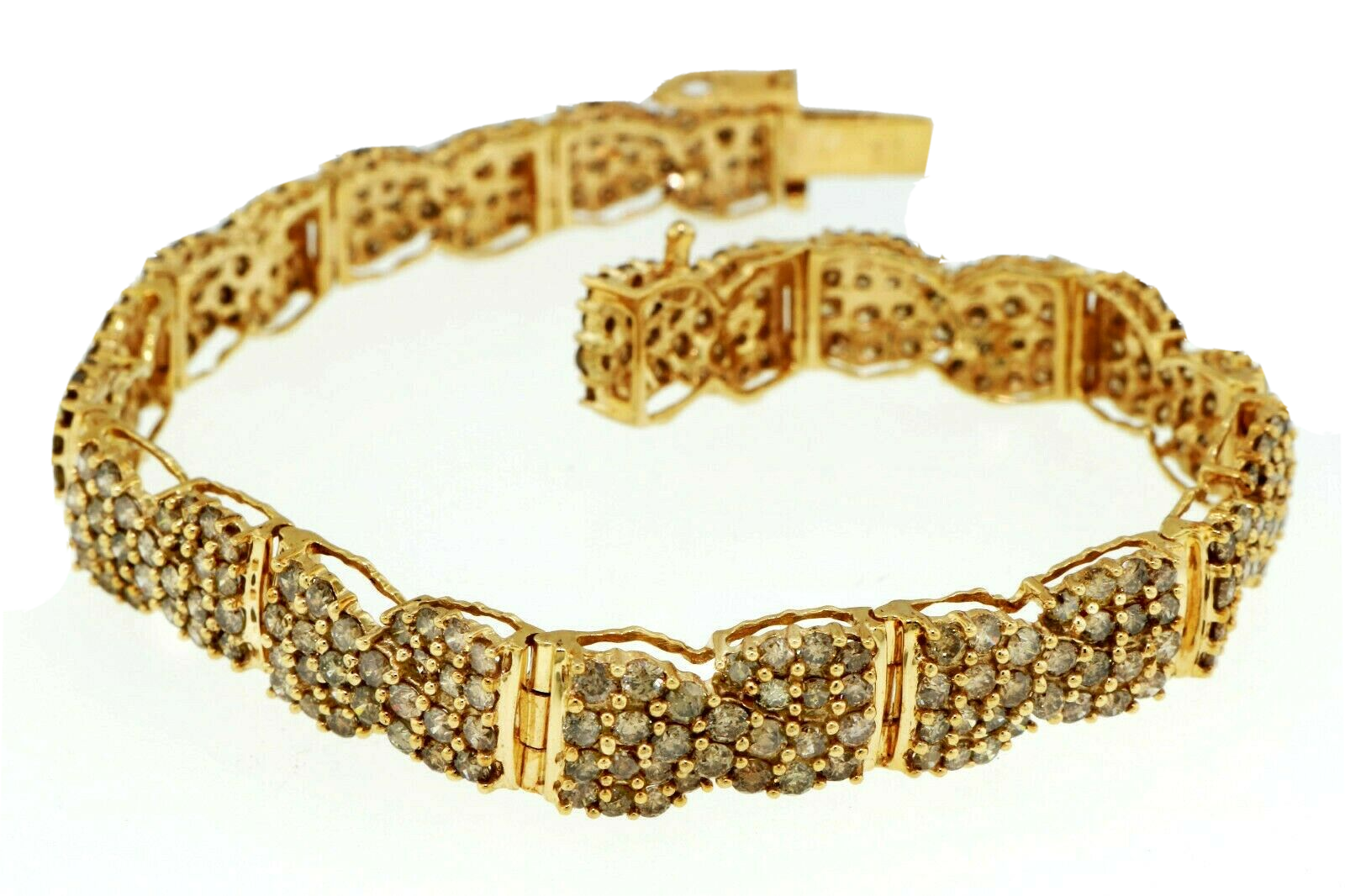 Champagne Diamond Pave Bow Link Bracelet 13.50 CTW 10K Yellow Gold 7.75 Inches-image