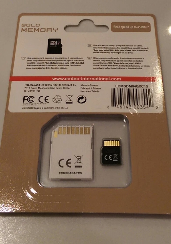 Emtec 64 GB Micro SD Card Class 10 Gold Memory - Image 2 of 2