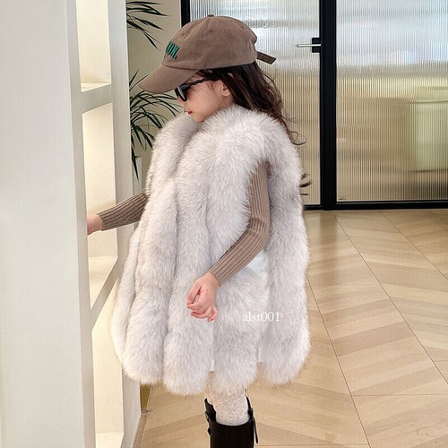 Kids Girls Winter Cute Fox Fur Vests Jacket Windproof Warm Coats Outerwear - Picture 3 of 20
