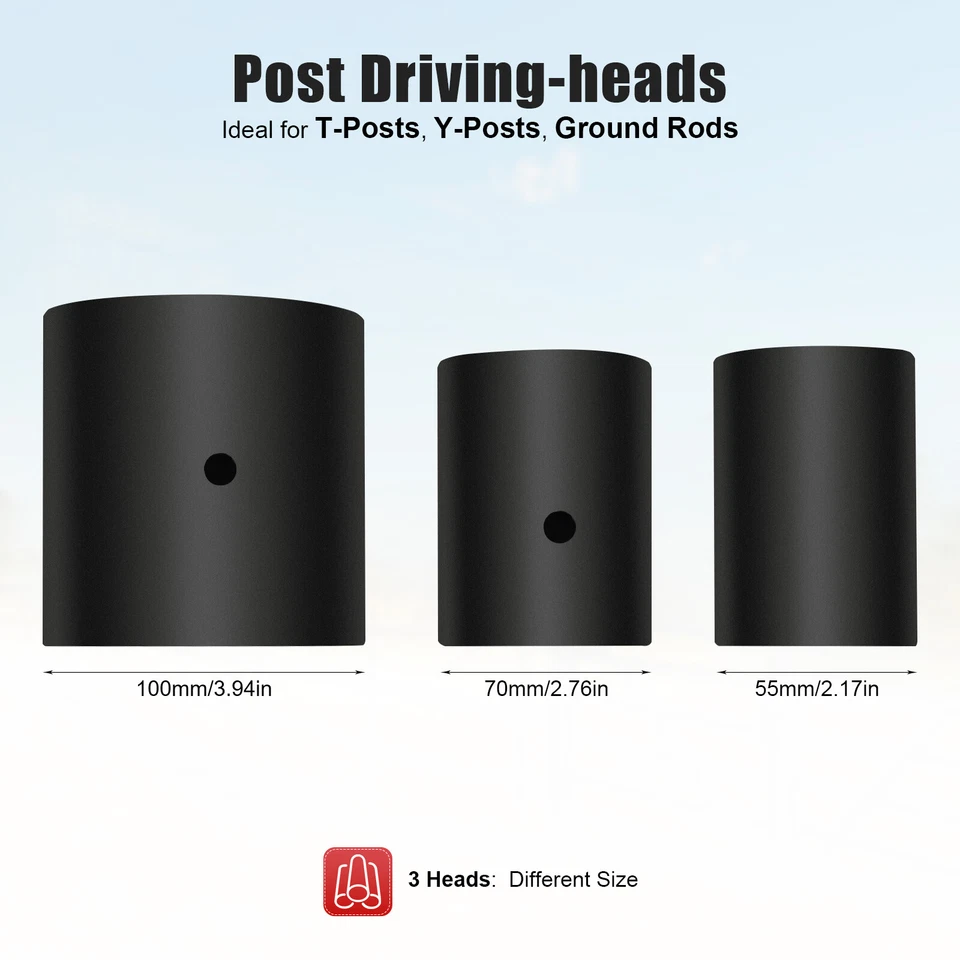 52CC 2.3HP Gas Powered T Post Driver Fence Pile Driver Pounder Toolkit w/3 Heads - Image 4 of 4