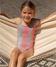 PilyQ PQ Swim Kids Newport Stripe Ayah Cut Out One Piece Girls Size 14 NEW