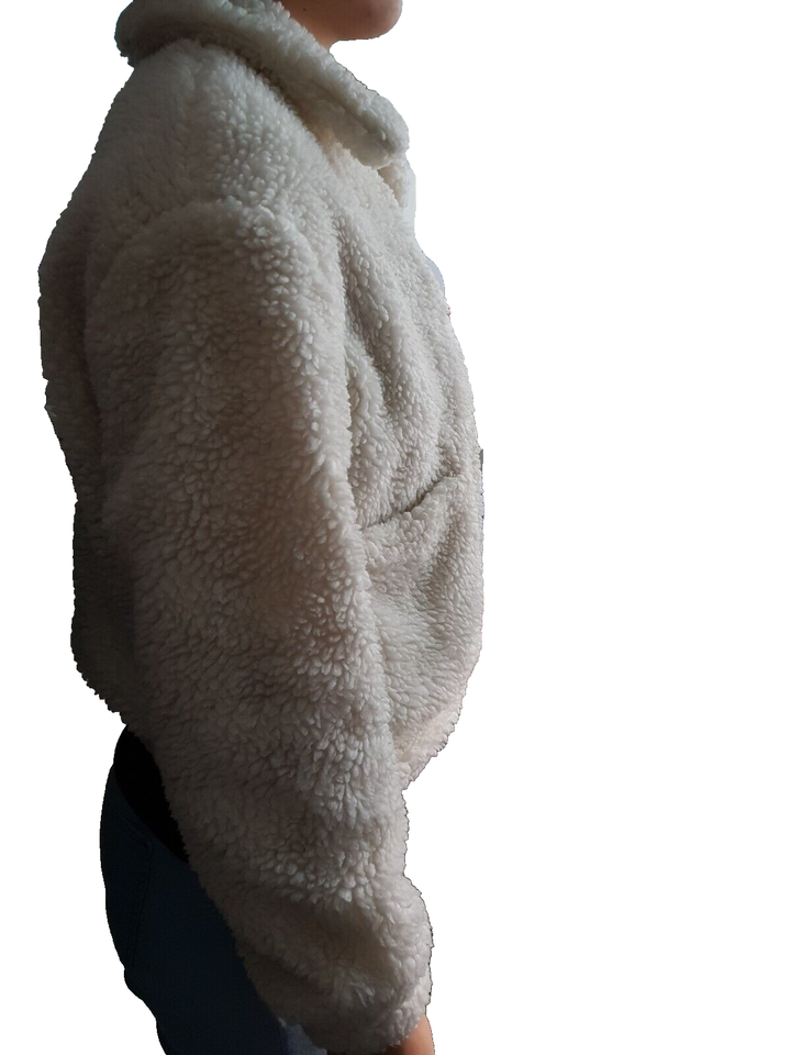 NEW LOOK womens white collared zip up long sleeve teddy jacket eBay