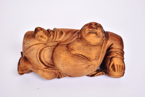 Vintage Buddha Statue Wooden Maitreya Feng Shui Figurine Craft Decoration "