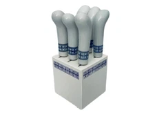 Canape 6-Lot Set Porcelain Handle Stainless Steel Cheese Spread Knives Vintage 