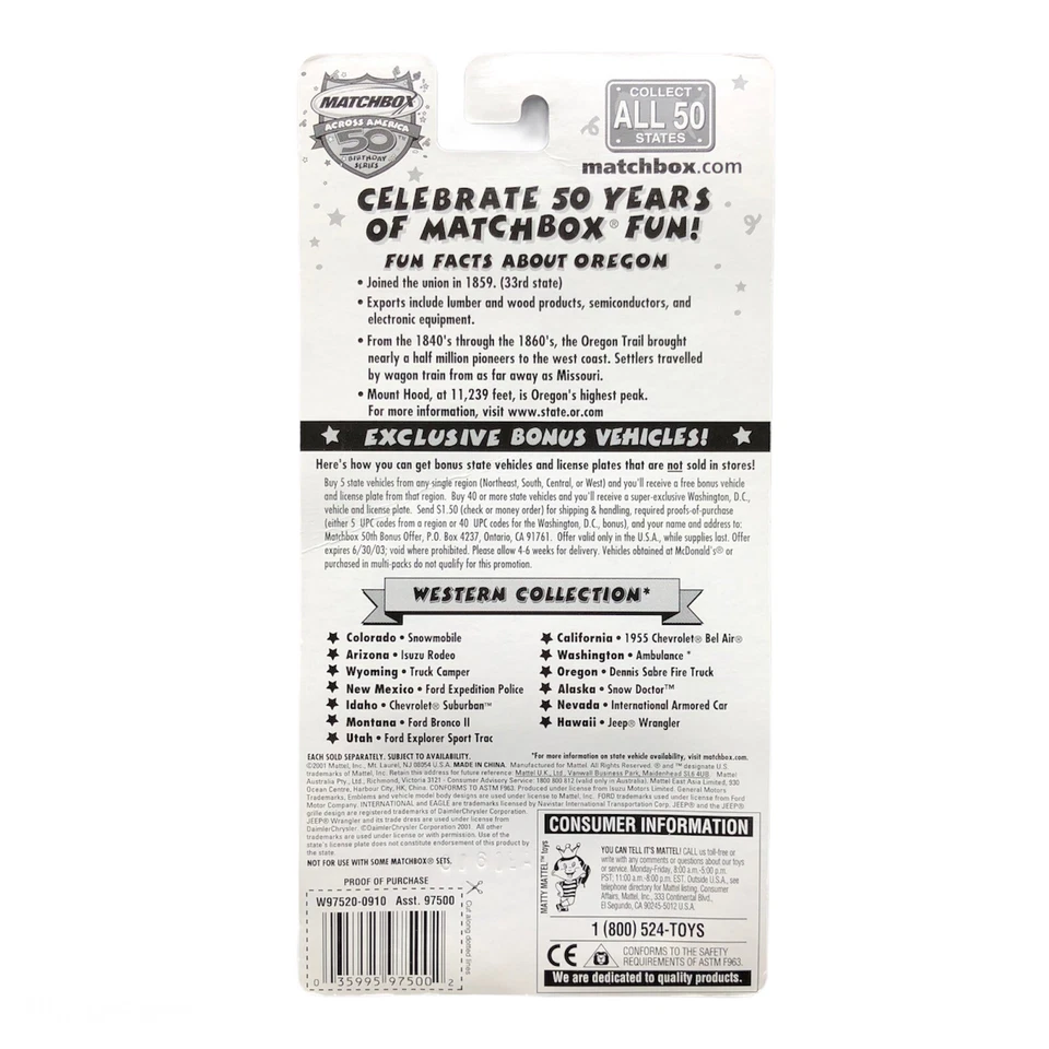 Matchbox Across America Oregon Dennis Sabre Fire Rescue Truck Die Cast 1/96 #033 - Image 3 of 3