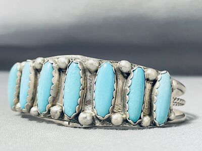 MAGNIFICENT VINTAGE NAVAJO BLUE GEM TURQUOISE STERLING SILVER