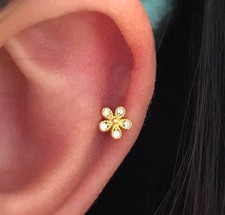 CZ Mini flower cartilage earring, Round Flower Tragus Earring, dainty helix stud