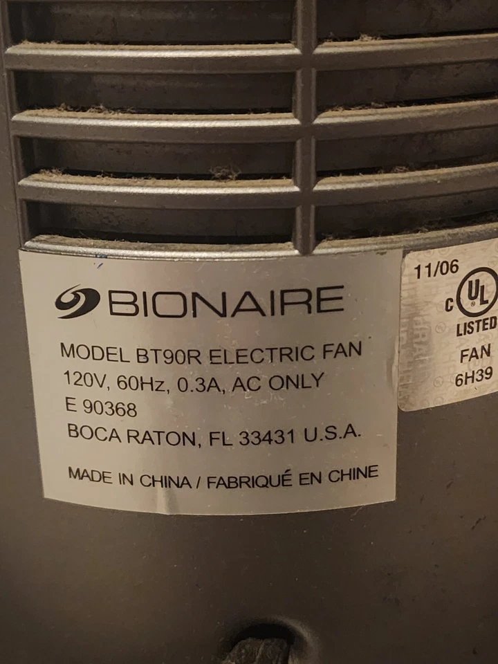 Ventilador Torre Oscilante Bionaire 3 Velocidades PROBADO Y FUNCIONANDO BTR90 Sin Control Remoto Foto 4 de 4
