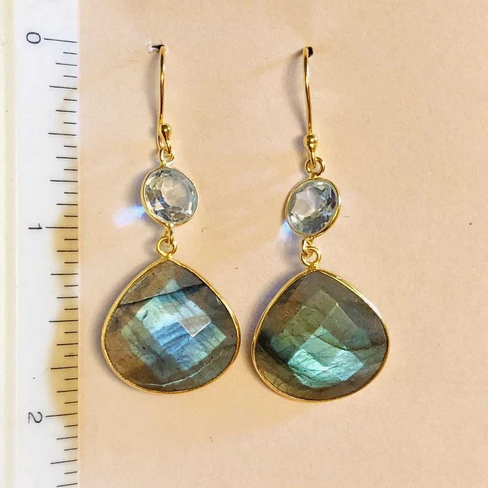 Pendientes SS 18K YG Labradorita y Topacio Azul Foto 4 de 4