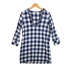 Vineyard Vines Plaid Ruffle Shift Dress size 10 Blue/White