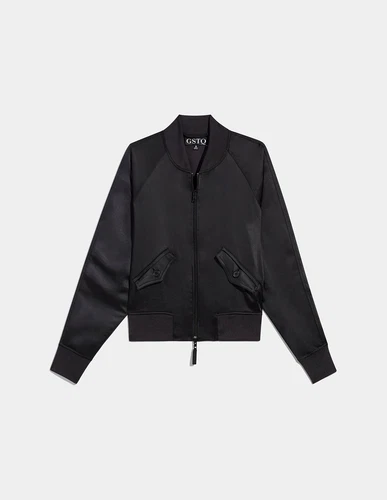GSTQ Women's Satin Bomber Jacket Black Size Small - Picture 6 of 6