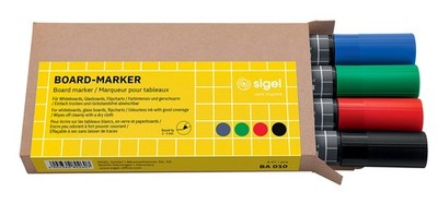 SIGEL BA010 Set of 4 Glass / WhiteBoard markers, erasable, ''cap off'' ink, Ø 2-3