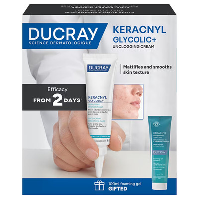 Ducray Keracnyl Glycolic+ Blackhead & Whitehead Spots Set Foaming Gel 2pcs NEW