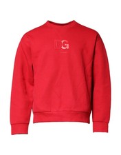 Dolce & Gabbana Red Embossed Logo Cotton Crew Neck Men's Sweater Authentic