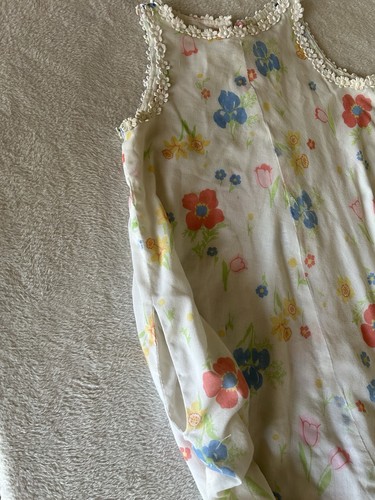 Vintage 70s Floral Maxi Dress Cottagecore Prairie Daisy Trim A Line White Boho, $68 - Photo 7