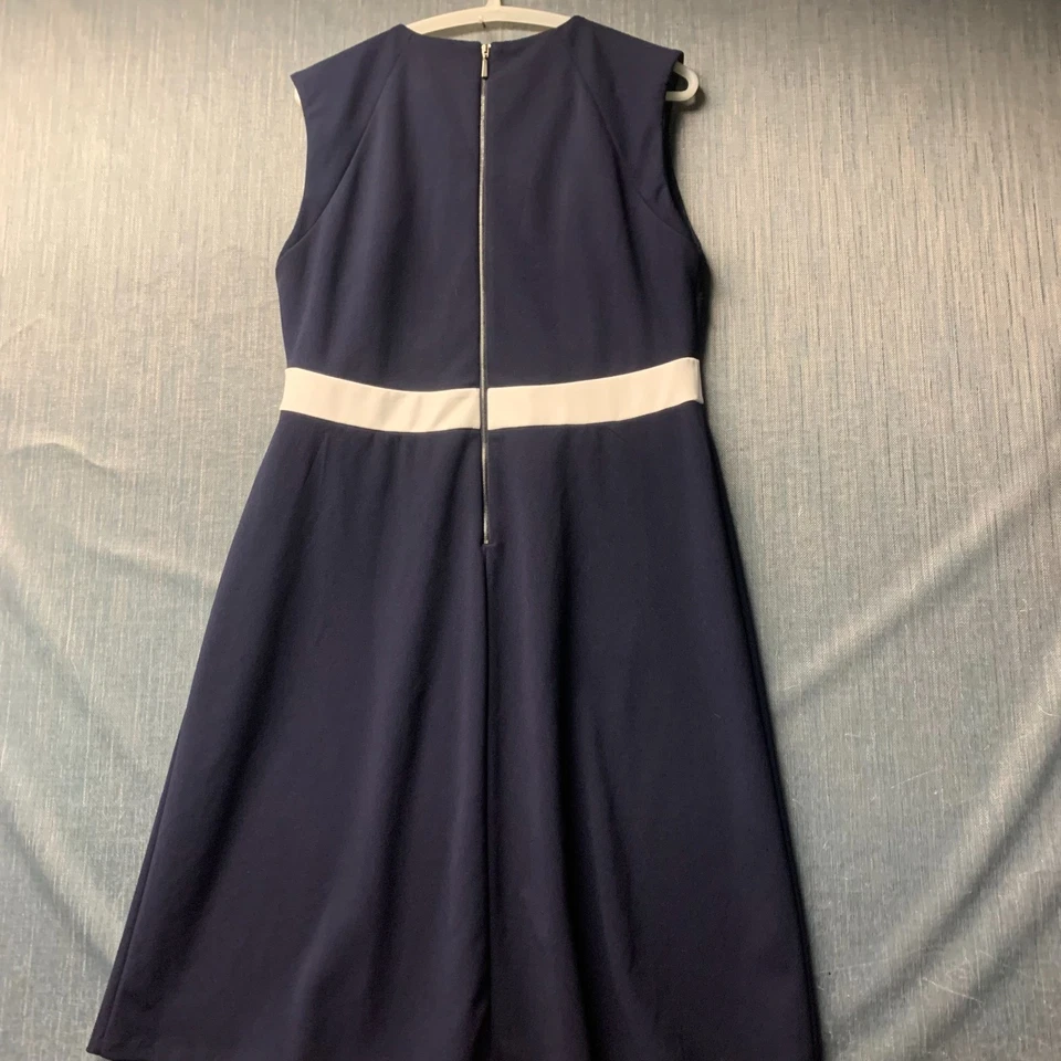 Calvin Klein Women's Sheath Dress Size 12 Blue Sleeveless White Stripe Polyester - Image 4 of 4