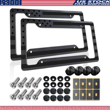 American Flag License Plate Frame 2 Pack Front Rear Aluminum Black Gray Patriot American Flag License Plate Frame 2 Pack Front Rear Aluminum Black Gray Patriot
