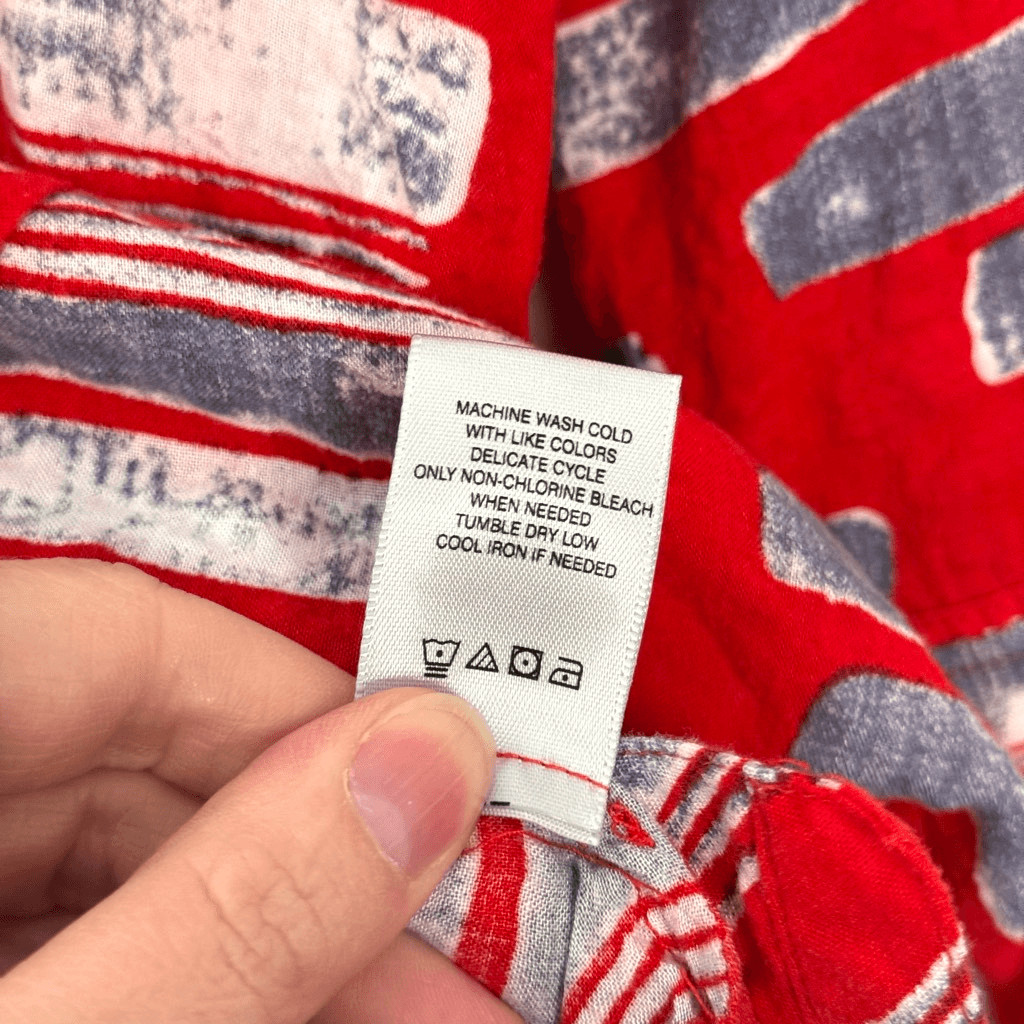 John Mark Red Patterned Button Down Blouse Size XL - image 6