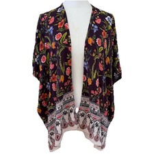 Angie Women's Open Front Kimono Cardigan Cover Up Colorful Floral Oversized Boho
