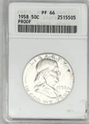 1958 50C Proof Silver Franklin Half Dollar ANACS Graded PF 66 Great Coin