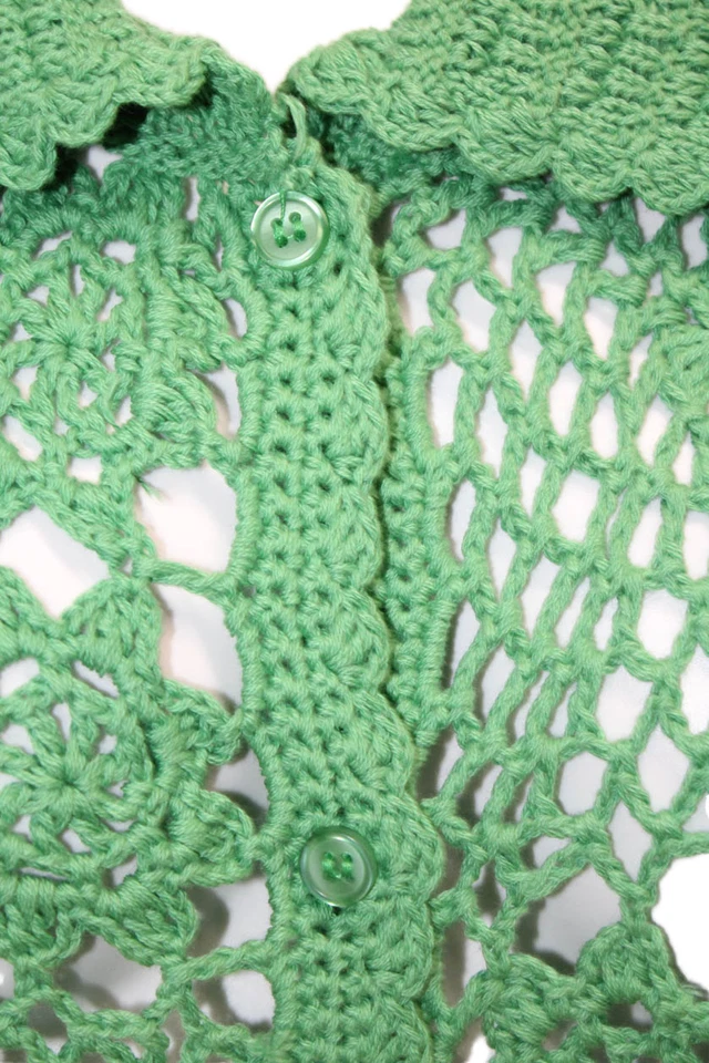 Top Zara Mujer Algodón Cuello Crochet Manga Corta Abotonado Verde Talla L Foto 4 de 4