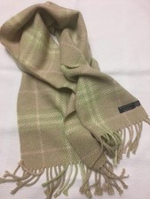 Burberry cashmere scarf, beige with light pink, cream and fern green plaid.