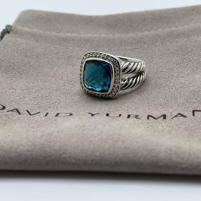 David Yurman Sterling Silver Albion Ring 11mm Hampton Blue Topaz