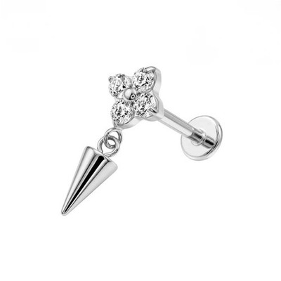 G23 Titanium Flower CZ Spike Dangle Threadless Flat Back Stud Helix Tragus