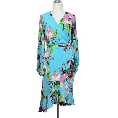 NY&Co Floral Ruffle Midi Wrap Dress Size S Feminine Colorful Brunch Church NWT