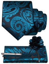 Men's Paisley Necktie Set with Pocket Square, Lapel Pin  Tie Clip - 4PCS for We