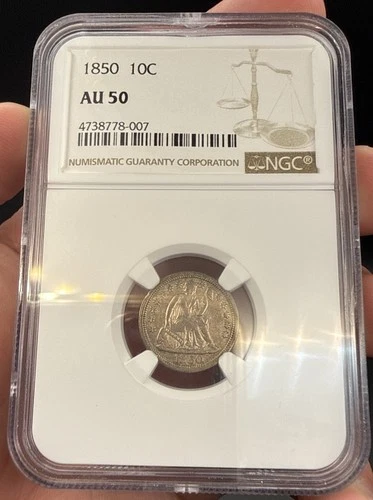 1850 Seated Liberty Dime NGC AU50!! Great Type Coin!