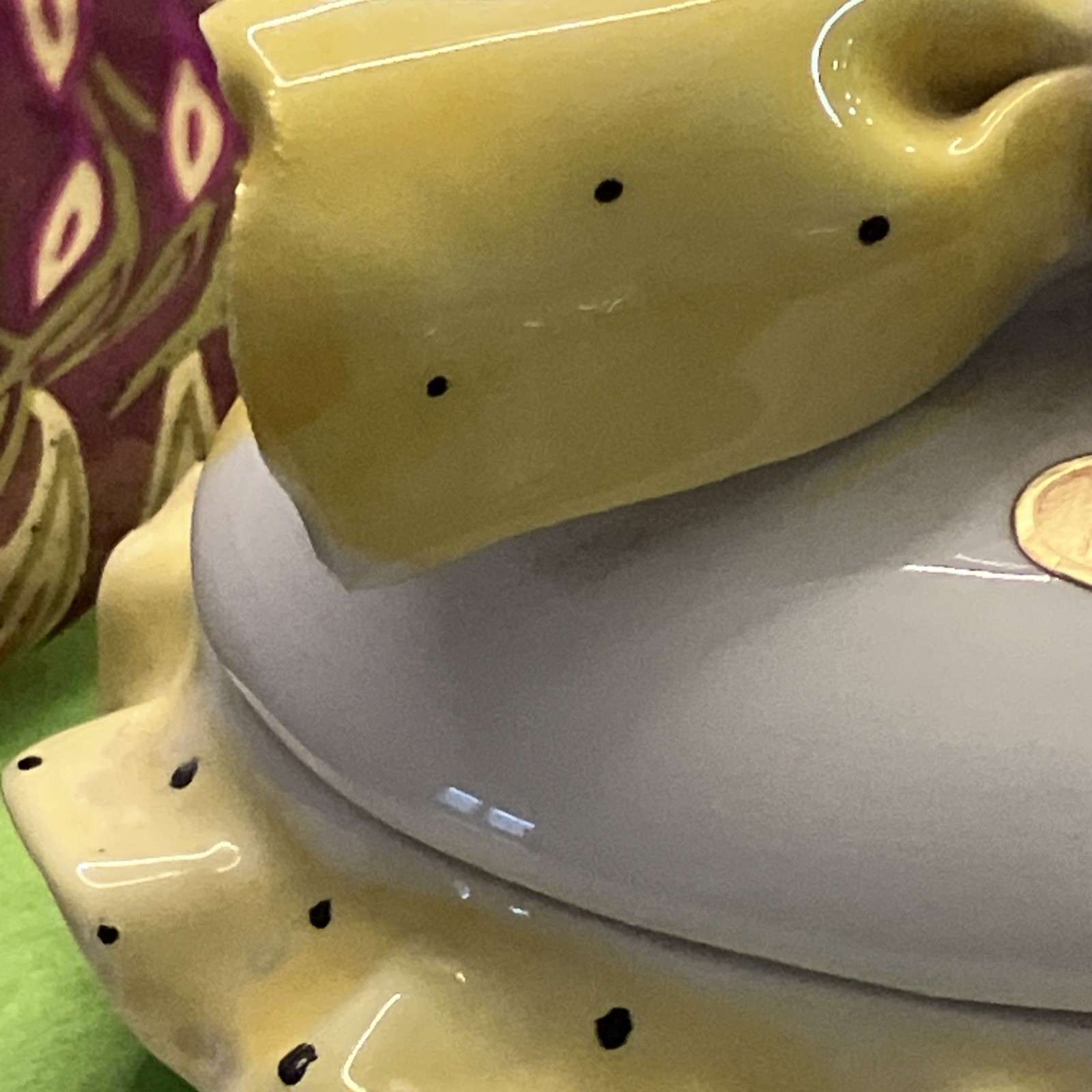 Trinket Box Covered Dish w/ Lid  BOW YELLOW DOTS Made In Italy Hand Painted