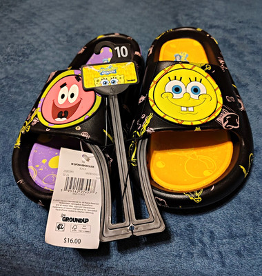 Ground Up SpongeBob & Patrick Star Slide Sandals Kids US 10 Black Slip-On