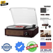 Vinyl Record Player Turntable with Built-in Bluetooth Receiver  2 Stereo Spe...